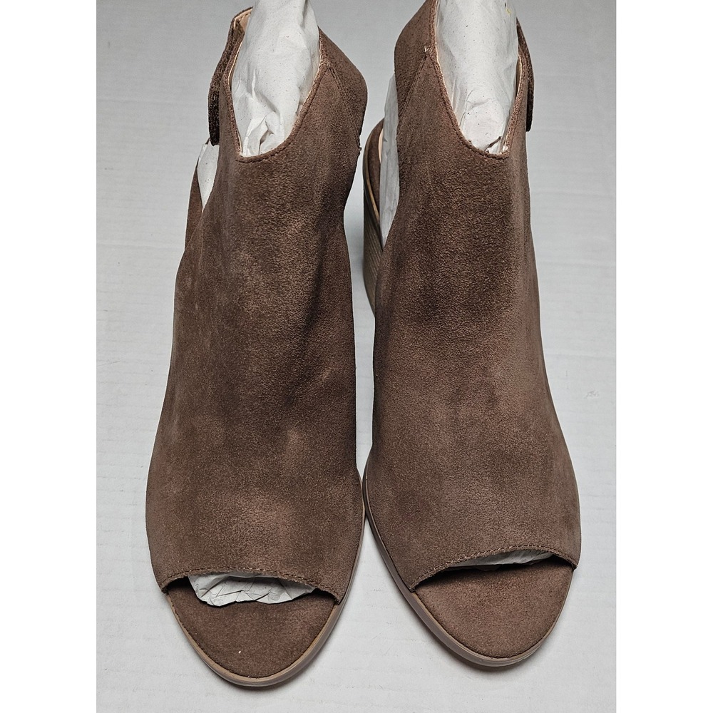 Sole Society Jagger Block Heel‎ Peep Toe Booties Dark RTaupe Suede Women's 9.5M